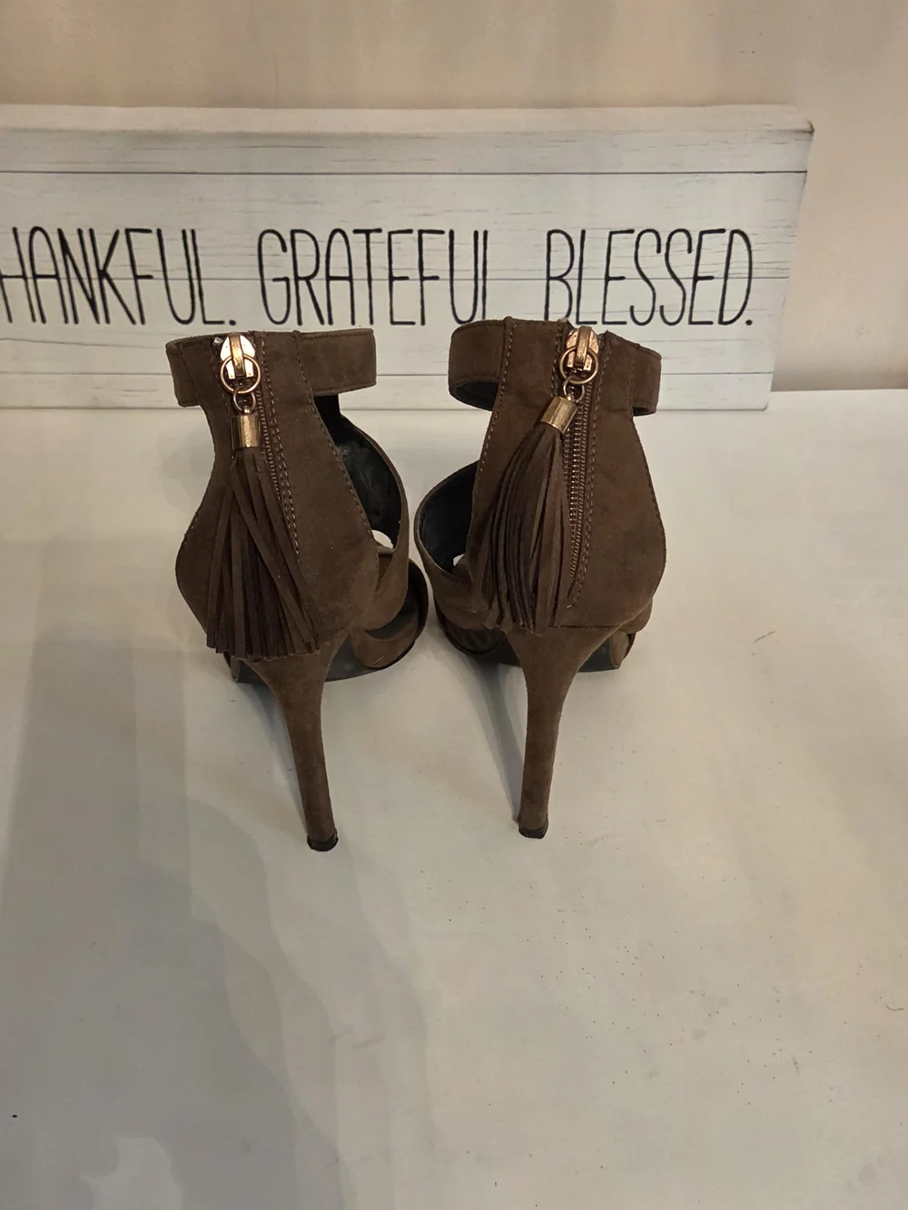 Charlotte Russe Brown Suede Open-Toe Ankle Strap Heels